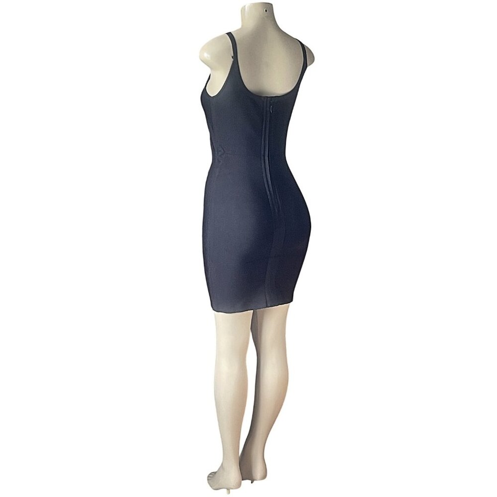 Gold Buckle Spaghetti Strap Plunging Scoop Neck Women's Bodycon Bandage Dress L - Picture 4 of 7